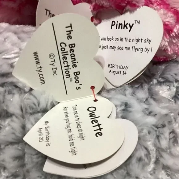 TY Beanie Boos PINKY the Pink Owl & Owlette Jumbo 18” with Hang Tags - Picture 6 of 8